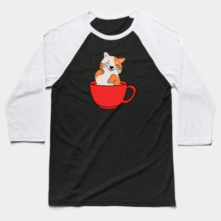 Cute cat in a red coffee cup Baseball T-Shirt